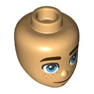 Minidoll Head, Dark Brown Eyebrows, Bright Light Blue Eyes, Freckles / Warm Tan