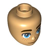 Lego Minidoll Head, Dark Brown Eyebrows, Bright Light Blue Eyes, Freckles / Warm Tan