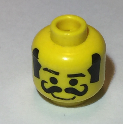 Lego Minifig Head, Moustache Curly Thick, Thick Sideburns, Smile Print [Blocked Open Stud] / Yellow