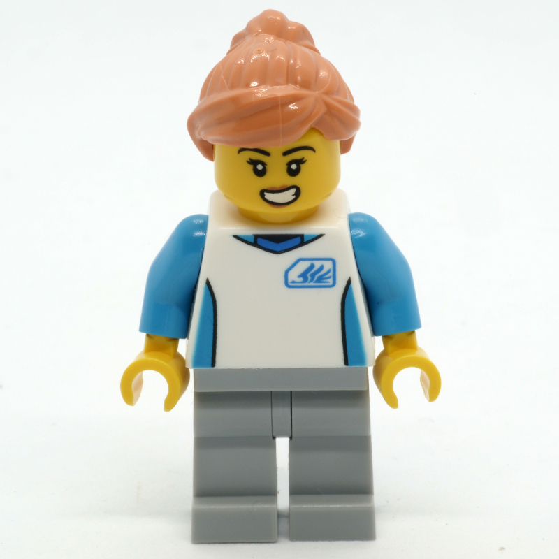 Lego Woman, White Shirt, Light Bluish Gray Legs