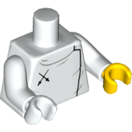 Lego Torso, Odd Hands, Fencing Plastron with 2 Black Crossed Swords Print, White Arms, Left Yellow Hand, Right White Hand / White