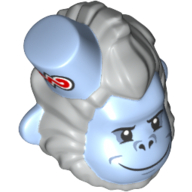Lego Minifig Head Special, Monkey with Hat and Evil Smile Print / Bright Light Blue