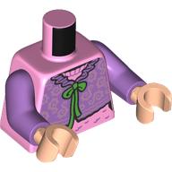 Lego Torso, Sweater, Medium Lavender Throwover, Bright Green Laces print, Medium Lavender Arms, Light Nougat Hands / Bright Pink