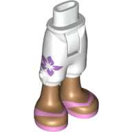 Lego Minidoll Hips and Cropped Trousers with Purple Flower, Medium Nougat Legs and Bright Pink Sandals Print / White