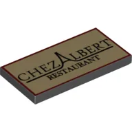 Tile 2 x 4 with Stylised Black 'Chez Albert Restaurant' Print on Tan Background / Black