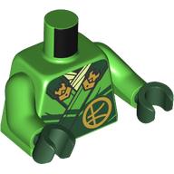 Lego Torso Robe, Dark Green Trim, Gold Decorations print, Bright Green Arms, Dark Green Hands / Bright Green