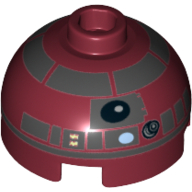 Lego Brick Round 2 x 2 Dome Top, Hollow Stud with Silver Astromech Droid Print (R4-P17) / Dark Red