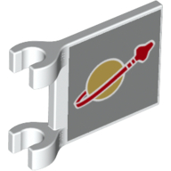Lego Flag 2 x 2 Square [Thick Clips] with Classic Space Logo print / White