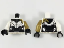 Torso Female Armor, Black Collar and Midriff, Silver Contours, Pearl Gold Left Shoulder Pattern / Pearl Gold Arm Left / White Arm Right / Black Hands