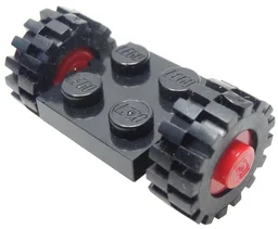 Plate, Modified 2 x 2 with Red Wheels with Black Tires 15mm D. x 6mm Offset Tread Small (122c01 / 3641) / Black