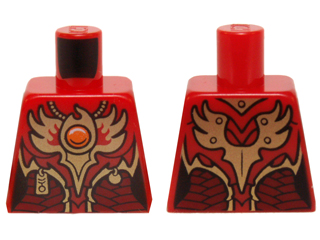Lego Torso Female Vest with Dark Red and Gold Armor with Pendants, Scales, and Orange Round Jewel (Fire Chi) Emblem Pattern