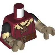 Torso, Dual Molded Arms, Reddish Brown Belts, Pockets, Copper Belt Buckle, Axe Pendant, Horn on Back Print, Black Sleeves Pattern, Dark Tan Arms and Hands / Dark Red