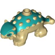 Lego Animal, Dinosaur, Ankylosaurus, Baby with Tan Spikes and Legs, Dark Turquoise Eyes Print / Dark Turquoise
