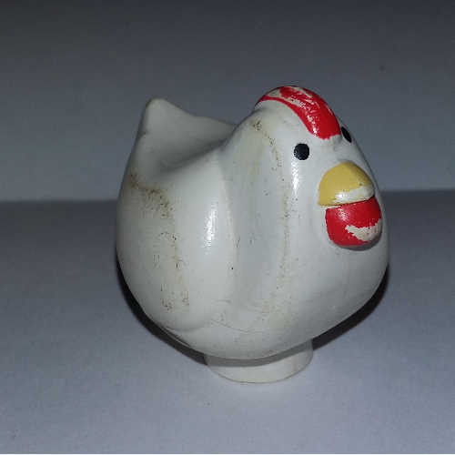 Lego Duplo Animal Chicken / Hen with Yellow Beak, and Red Comb, No Base [Old Style] / White