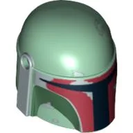 Helmet Mandalorian with Holes, Weathered Dark Red, Dark Green and Silver Print / Sand Green