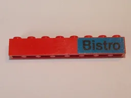 Brick 1 x 8 with Black 'Bistro' on Blue Background Pattern (Sticker) - Set 148