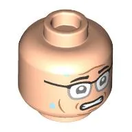 Minifig Head Dennis Nedry, Scared with Sweat Drops Print / Light Nougat