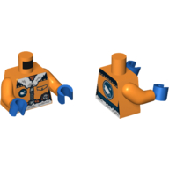 Lego Torso Jacket with Arctic Explorer Logo, Zipper and White Fur Trim Print, Orange Arms, Blue Hands / Orange