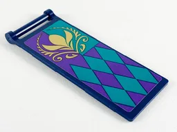 Flag 7 x 3 with Bar Handle with Dark Purple and Dark Turquoise Panels and Diamonds, Gold Arendelle Crest Flower Pattern (Sticker) - Set 41164