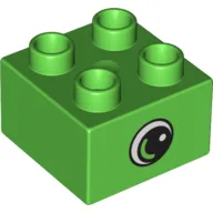 Duplo Brick 2 x 2 with Eye with White Spot and Varied Color Curve inside a Black Circle Print on Both Sides / Bright Green