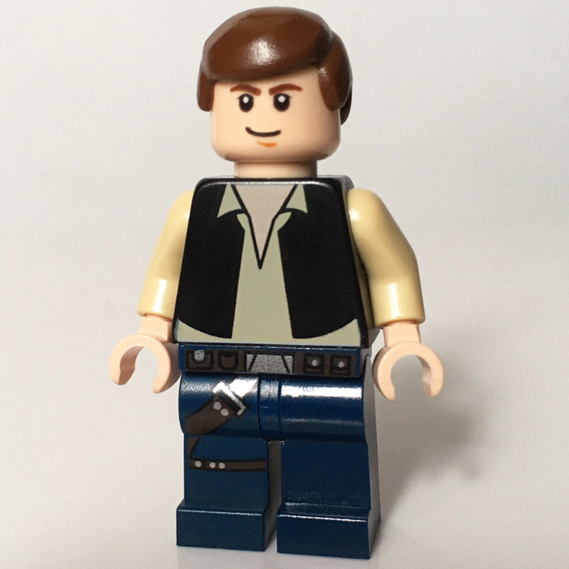 Lego Han Solo, Black Vest, Dark Blue Legs, Smooth Hair, No Cheek Lines