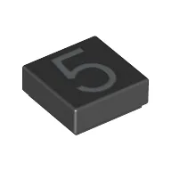 Tile 1 x 1 with Silver Number 5 Print / Black