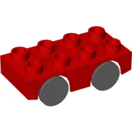 Duplo Car Base 2 x 4 with Dark Bluish Gray Wheels (Brickrunner) / Red