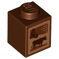 Brick 1 x 1 with Cow and Chocolate Bar (Chocolate Milk Carton) Print / Reddish Brown