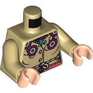 Lego Torso Shirt with Magenta and Dark Turquoise Flowers and String Belt Print, Tan Arms, Light Nougat Hands / Tan