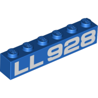 Lego Brick 1 x 6 with White 'LL928' print / Blue