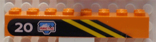 Lego Brick 2 x 8 with Diagonal Yellow Stripes, White '20' and Arctic Logo on Black Background Pattern Model Right Side (Sticker) - Set 6520