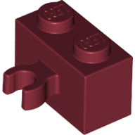Lego Brick Special 1 x 2 with Vertical Clip [Open O Clip] / Dark Red