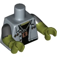 Torso, Dual Molded Arms, Shirt, open Over Black Undershirt, Chain with Padlock Print, Black Sleeves Pattern, Olive Green Arms and Hands / Sand Blue