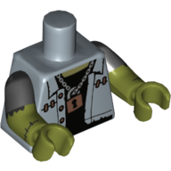 Lego Torso, Dual Molded Arms, Shirt, open Over Black Undershirt, Chain with Padlock Print, Black Sleeves Pattern, Olive Green Arms and Hands / Sand Blue