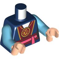 Lego Torso, Dark Red/Coral Belt, Tunic with Gold Trim, Pendant with Gold Dragon print, Medium Azure Arms, Light Nougat Hands / Dark Blue