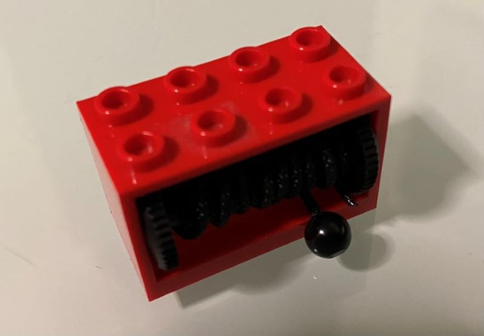 Lego String Reel 2 x 4 x 2 Holder with Black Drum with Black String with End Tow Ball 63L Overall (4209 / 4208 / 23924)