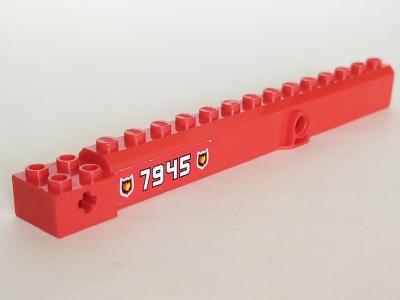 Lego Crane Arm Outside, Wide with Pin Hole at Mid-Point with 7945 & Fire Logo both sides Pattern (Stickers) - Set 7945
