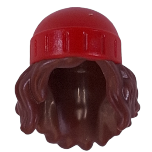 Lego Hair and Hat, Long Wavy Hair, Beanie Red Pattern / Reddish Brown
