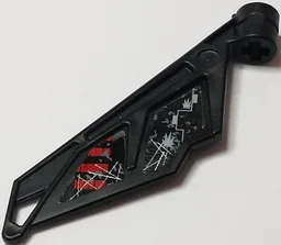 Bionicle Wing Small / Tail with Axle Hole with Red and Black Striped Panel and Scratched Panel with Gray Holes Pattern Model Right Side (Stickers) - Set 5972