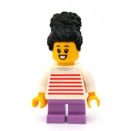 Girl, White and Red Striped Top, Short Medium Lavender Legs, Black Hair