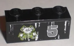Brick 1 x 3 with Number 5 and Pistons Skull Logo Pattern Model Left Side (Sticker) - Set 8211