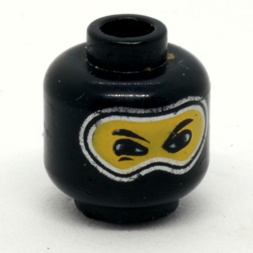 Lego Minifig Head, Balaclava with Silver Trim, Nose Hump, Eye Whites Print [Blocked Open Stud] / Black