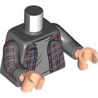 Lego Torso, Dark Red Flannel Shirt, Light Bluish Grey Shirt print, Dark Bluish Gray Arms, Light Nougat Hands / Dark Bluish Gray