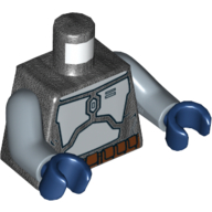 Lego Torso Armor Plates Metallic Silver Elaborate Print (Jango Fett), Sand Blue Arms, Dark Blue Hands / Pearl Titanium