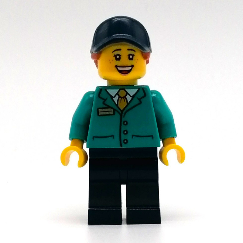 Lego Train Station Employee, Woman, Dark Turquoise Jacket, Dark Blue Legs