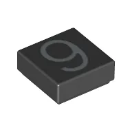 Tile 1 x 1 with Silver Number 9 Print / Black