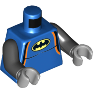Lego Torso Wetsuit with Black and Orange Trim, Batman Logo Print, Black Arms, Light Bluish Gray Hands / Blue