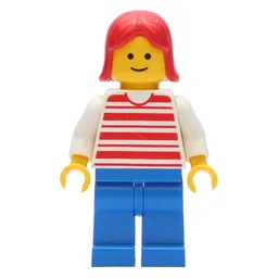 Woman, Red and White Striped Shirt, Blue Legs, Red Hair