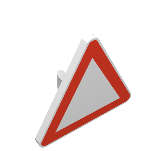 Lego Road Sign Clip-on 2.2 x 2.667 Triangular with Warning Print / White