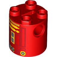 Lego Brick Round 2 x 2 x 2 Robot Body, Axle Holder '+' Orientation with Yellow and Dark Red Astromech Droid Print (L3-G0) / Red